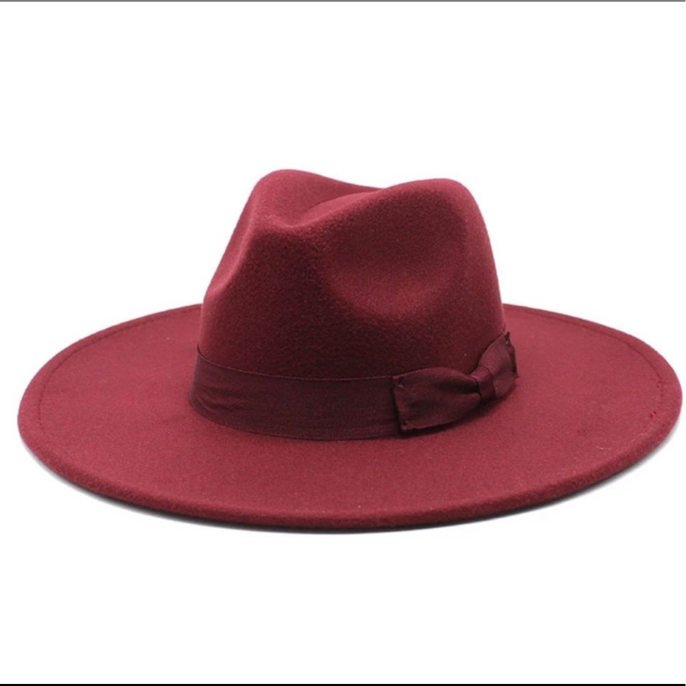 New Vibrant Wine Red Classic Fedora wide firm brim ribbon custom fit unisex hat